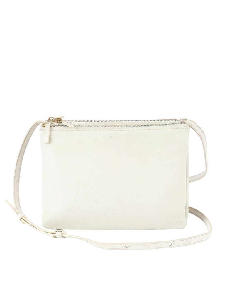 Celine Trio Crossbody Ivory Leather Shoulder Bag